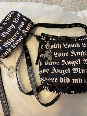 L.A.M.B. Lesportsac Black  Crossbody Bag with Charm and makeup bag